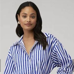 Rena Button Down Tunic Shirt in Cobalt Stripe
PISTOLA